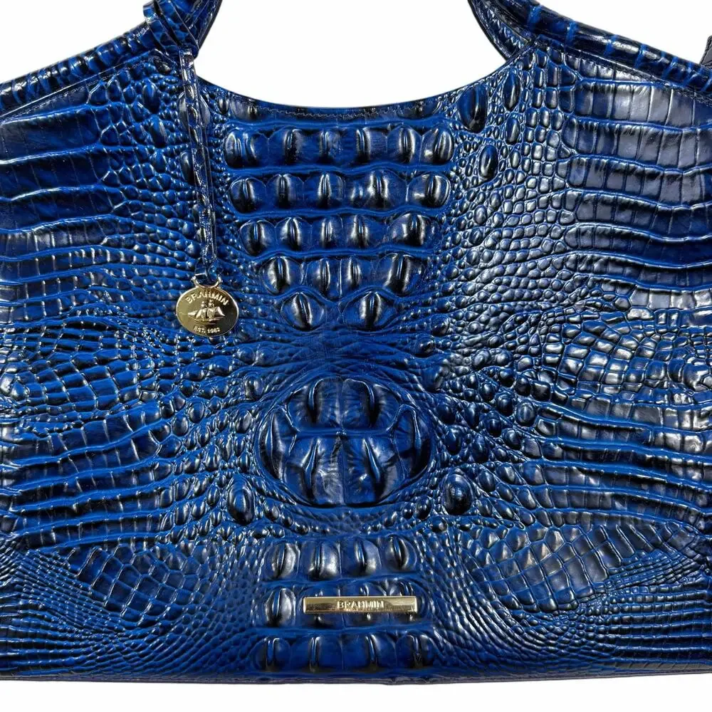 Brahmin Elaine Melbourne Leather Satchel Bag Sapphire Blue